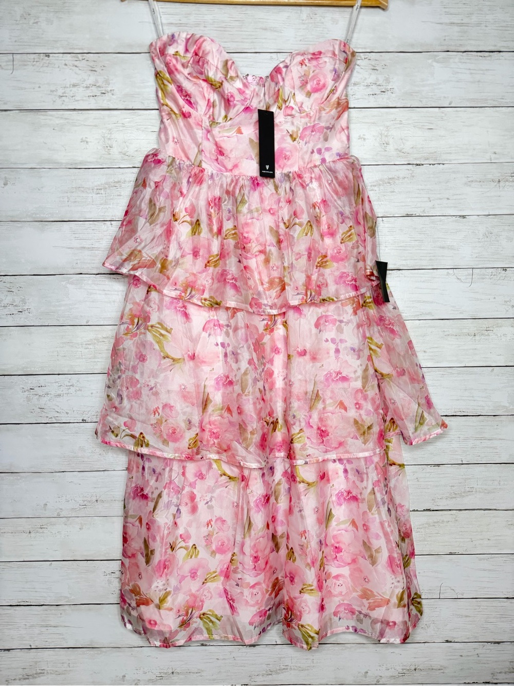Lulus Pristine Cutie Light Pink Floral Organza Bustier Midi Dress Medium - Picture 2 of 7